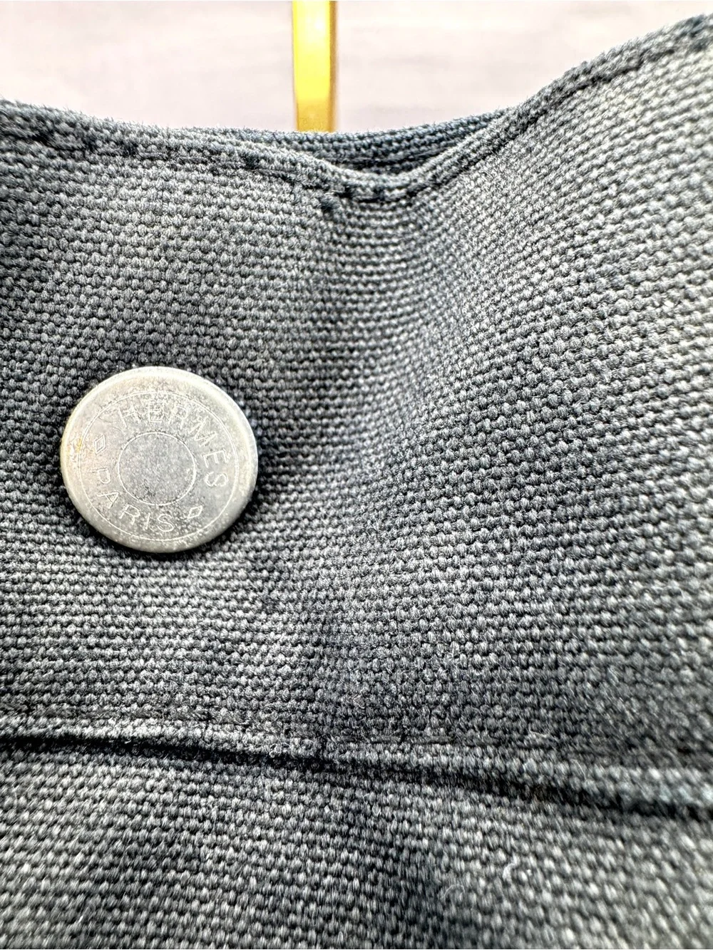 Hermès Fourre Tout MM Black Canvas Tote Gray Stripe